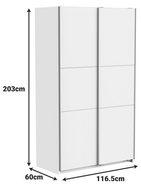 Ντουλάπα Ρούχων Kawen Pakoworld Δίφυλλη με Συρόμενες Πόρτες Λευκό 116.5x60x203εκ