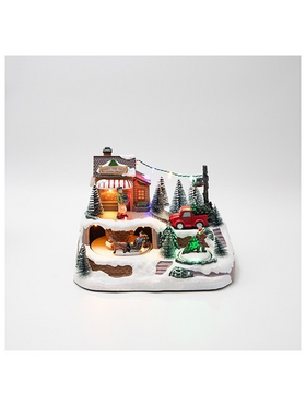 Χριστουγεννιατικο Χωριο, με δυο Κινησεις, Φωτιζομενο, Μπαταριας, 23.5x16x17cm