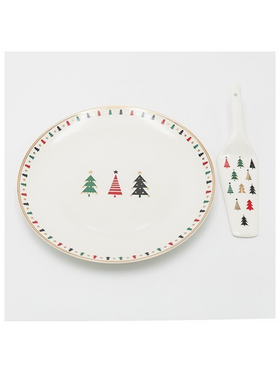 Πιατελα με Σπατουλα με Χρωματιστα Δεντρακια, 26.70cm