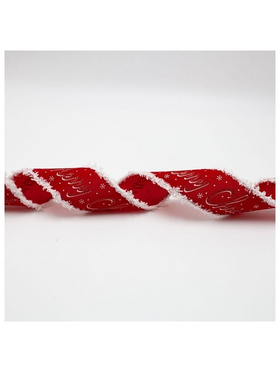 Κορδελα, Κοκκινη με Λευκες Χνουδωτες Ακρες, 914x6.3cm