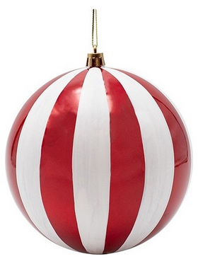 Πλαστικη Μπαλα, Κοκκινη Περλα με Λευκες Ριγες, σετ 2τμχ, 20cm