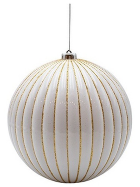 Μπαλα Πλαστικη, Λευκη με Χρυσες Αναγλυφες Ριγες, σετ 2τμχ, 15cm