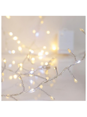 Cluster 2,5m, 300 Mini Led, Μετασχηματιστη, Σταθερο, Ασημι Χαλκινο Καλωδιο, 100 Θερμο Λευκο Led, 100 Λευκο led με Προγραμμα Snowfall, Προεκταση Παροχης 5m, Ip44