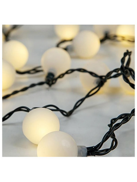 Σειρα, 80 led 5mm, Λευκες Μπαλιτσες Φ2cm, 31v Μετασχηματιστη, Πρασινο pvc Καλωδιο, Θερμο Λευκο led ανα 8cm, Προεκταση Παροχης 3m, Ip44