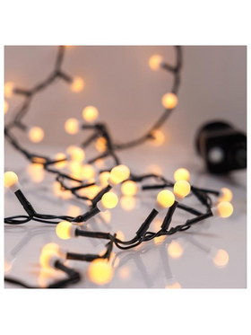 Σειρα, 500 led 3mm, Λευκες Μπαλιτσες 0.9cm, 31v Μετασχηματιστη, 8 Προγραμματα & Μνημη, Πρασινο pvc Καλωδιο, Θερμο Λευκο led ανα 3cm, Προεκταση Παροχης 3m, Ip44