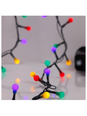 Σειρα, 100 led 3mm, Χρωματιστες Μπαλιτσες 0.9cm, 31v Μετασχηματιστη, 8 Προγραμματα & Μνημη, Πρασινο pvc Καλωδιο, Χρωματιστο led ανα 3cm, Προεκταση Παροχης 3m, Ip44