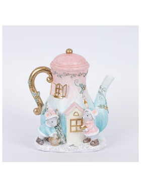 Πολυρεζιν Τσαγιερα, ροζ με Ποντικακια , 11.5x14.5x15.5cm