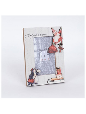 Διακοσμητικη Κορνιζα με Αγιο Βασιλη και Πιγκουινο, Λευκη, 1.2x13x18cm