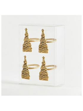 Δαχτυλιδι Πετσετας, Μεταλλικο, με Χρυσο Δεντρακι, σετ 4τμχ