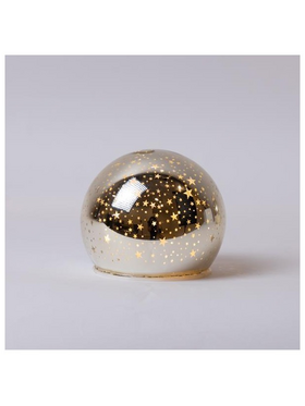 Γυαλινη Διακοσμητικη Μπαλα, Χρυση, Φωτιζομενη, με Αστερακια, 10cm