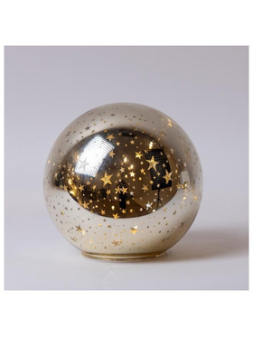 Γυαλινη Διακοσμητικη Μπαλα, Χρυση, Φωτιζομενη, με Αστερακια, 15cm