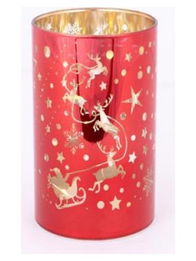 Γυαλινο Διακοσμητικο, Kokkino, Φωτιζομενο, με Αστερακια, 9x16cm