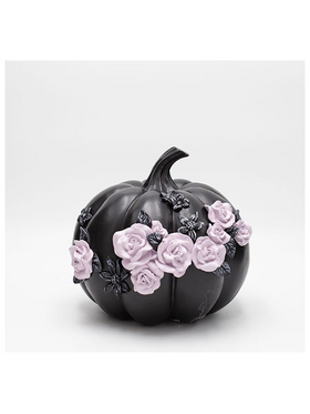 Κολοκυθα Πολυρεζιν, Μαυρη, με ροζ Τριανταφυλλα, Halloween, 21x21.5x18.8cm