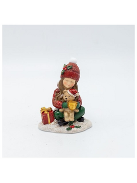 Διακοσμητικο Πολυρεζιν, Κοριτσακι με Αρκουδακι, Απαλο Ροζ, 7.5x9cm