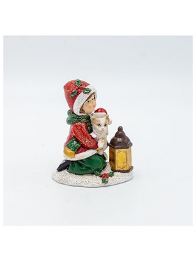 Διακοσμητικο Πολυρεζιν, Κοριτσακι με Γατουλα, Απαλο Ροζ, 7.5x9cm