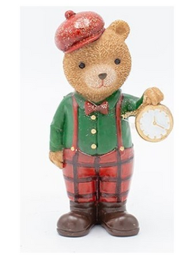 Διακοσμητικο Πολυρεζιν, Αρκουδακι Vintage με Καρο Πρασινο Πουκαμισο, 7x12.5cm