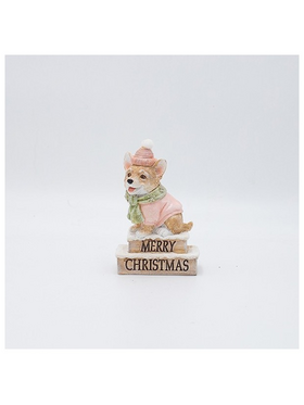 Διακοσμητικο Πολυρεζιν, Σκυλακι με ροζ Σκουφο, 7.5x11.5cm