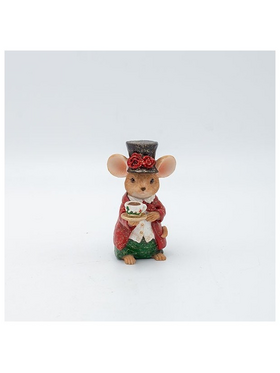 Διακοσμητικο Πολυρεζιν, Ποντικακι Vintage με Φλυτζανακι, 6.5x10cm