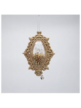 Στολιδι Κρεμαστο, Vintage, Σαμπανι Glitter με Κουδουνακια, 13x8x1.5cm