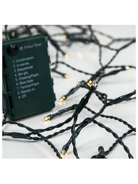 Σειρα Μπαταριασ,96 led 5mm,4,5v,8 Προγραμματα,χρονοδιακοπτησ,προεκταση Παροχης 100cm,πρασινο Καλωδιο,θερμο Λευκο Led,ana10cm,ιρ44