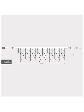 Βροχη, 288 led 3mm, 36v, Επεκταση εωσ 3, με Μετασχηματιστη, Προεκταση Παροχης 300cm, Διαφανο Καλωδιο, Λευκο Led,  600x60cm (5/7/5/7), Ιρ44