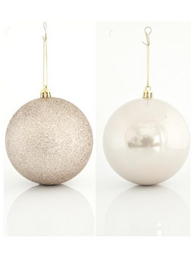 Μπαλα Πλαστικη, Εκρου, σετ 6τμχ, (2 Περλε, 4 Glitter), 10cm