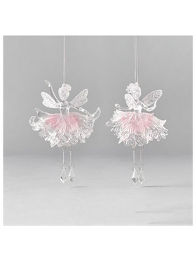 Ακρυλικη Νεραιδα, ματ Διαφανη, με ροζ Glitter, με Κρεμαστα Ποδια με Πετρουλες, 2 Σχεδια,  10x15,5cm, Τιμη ανα τμχ