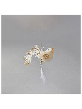 Βελουδινο Κρεμαστο Πουλακι, Λευκο, 13x14cm