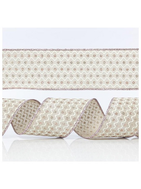 Κορδελα Εκρου, με ροζ και Ασημι Glitter, 6,35cm, 10y