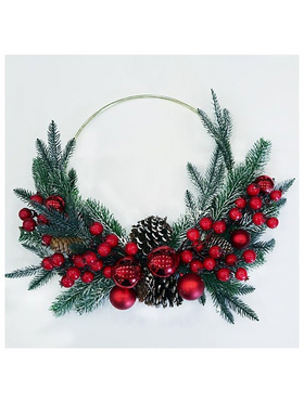 Στεφανι, με Ασημι Κρικο, Λουλουδι, με Κουκουναρα και Berry, 50cm