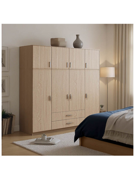 Ντουλάπα Τετράφυλλη Royal Pakoworld με Συρτάρια και Πατάρι Sonoma 200x58x230εκ