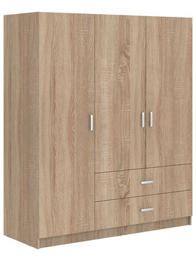 Ντουλάπα Τρίφυλλη Royal Pakoworld με Συρτάρια και Πατάρι Sonoma 150x58x230εκ