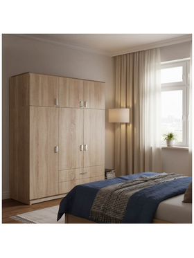 Ντουλάπα Τρίφυλλη Royal Pakoworld με Συρτάρια και Πατάρι Sonoma 150x58x230εκ