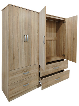 Ντουλάπα Τετράφυλλη με Συρτάρια Lego Pakoworld Sonoma 160x42x180εκ