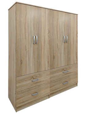 Ντουλάπα Τετράφυλλη με Συρτάρια Lego Pakoworld Sonoma 160x42x180εκ