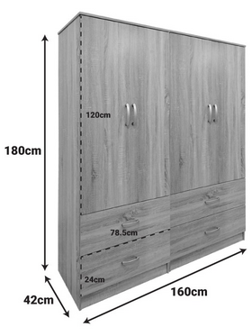Ντουλάπα Τετράφυλλη με Συρτάρια Lego Pakoworld Sonoma 160x42x180εκ