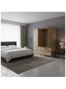 Ντουλάπα Τετράφυλλη με Συρτάρια Lego Pakoworld Sonoma 160x42x180εκ