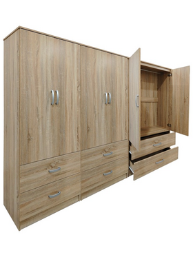 Ντουλάπα Εξάφυλλη με Συρτάρια Lego Pakoworld Sonoma 240x42x180εκ