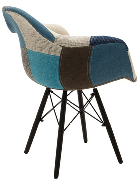 Πολυθρόνα Julita Pakoworld Ύφασμα Patchwork Μπλε Γκρι-Μαύρο Πόδι