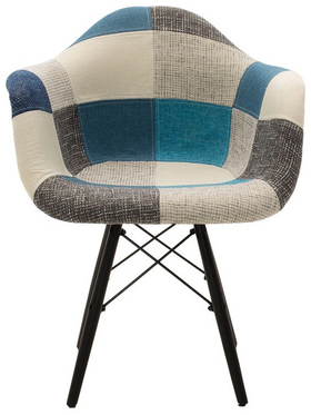 Πολυθρόνα Julita Pakoworld Ύφασμα Patchwork Μπλε Γκρι-Μαύρο Πόδι