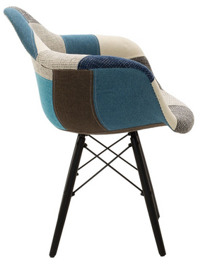 Πολυθρόνα Julita Pakoworld Ύφασμα Patchwork Μπλε Γκρι-Μαύρο Πόδι