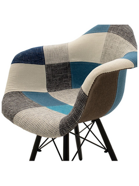 Πολυθρόνα Julita Pakoworld Ύφασμα Patchwork Μπλε Γκρι-Μαύρο Πόδι