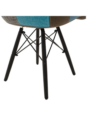 Πολυθρόνα Julita Pakoworld Ύφασμα Patchwork Μπλε Γκρι-Μαύρο Πόδι