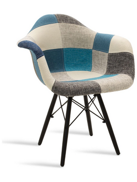Πολυθρόνα Julita Pakoworld Ύφασμα Patchwork Μπλε Γκρι-Μαύρο Πόδι