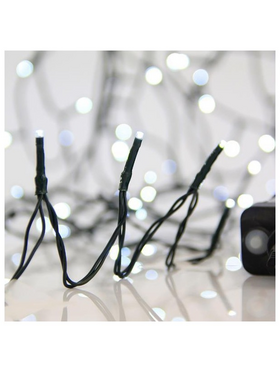 Σειρα, 1500 led 3mm, 31v Μετασχηματιστη, 8 Προγραμματα & Μνημη, Πρασινο pvc Καλωδιο, Λευκο Led, ανα 5cm, Προεκταση Παροχης 3m, Ιρ44