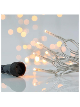 Σειρα, 100 led 3mm, 31v Μετασχηματιστη, 4 Επεκτασεις ωσ 3 Σετ,  Διαφανο pvc Καλωδιο, Θερμο Λευκο Led, ανα 5cm, Προεκταση Παροχης 3m, Ιp44