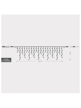 Βροχη, 144 led 3mm, 36v Μετασχηματιστη, 8 Προγραμματα & Μνημη, 4 Επεκτασεις ωσ 3 Σετ, Διαφανο pvc Καλωδιο, Θερμο Led, 300x60cm (5/7/5/7), Προεκταση Παροχης 3m, Ιρ44