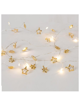 Σειρα 20 Mini led με Διακοσμητικα Αστερια , Μπαταριας 3χαα, Timer, Θερμο Λευκο Led, Χαλκινο Καλωδιο, Προεκταση Παροχης 30cm, Ip20