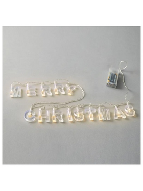 Σειρα, 14 led 5mm, 'merry Christmas', Διαφανα Γραμματα, Μπαταριας 2xaa, Timer,  Διαφανο pvc Καλωδιο, Θερμο Λευκο Led, ανα 8cm, Προεκταση Παροχης 30cm, Ip20