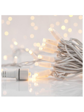 Σειρα, 100 led 5mm, 230v, 3 Επεκτασεις εωσ 9 Σετ, Λευκο Καουτσουκ Καλωδιο, Θερμo Λευκo Led, ανα 10cm, Προεκταση Παροχης 1,5m, Ιρ65